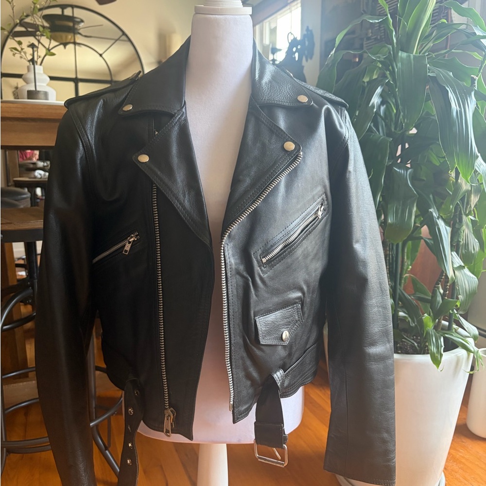RIPPLES Women BLACK QUILTED LINED VINTAGE REAL LEATHER MOTORCYCLE JACKET! - Picture 5 of 17